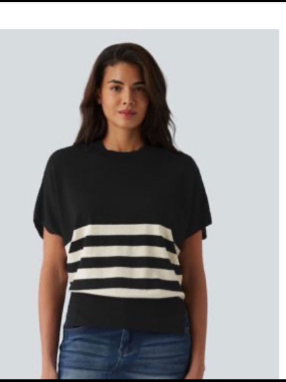 Halara Black & Cream Striped Knit Top price firm